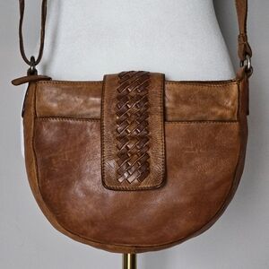 VNT Brown Leather Crossbody With Braiding